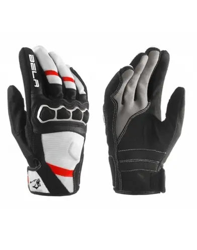 bela tracker black, red and white gloves back side view