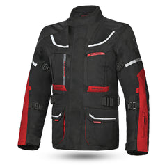 bela transformer the winter jacket black and red front side view