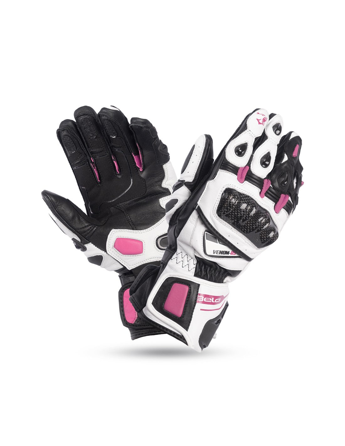 bela venom rs racing lady black, white and pink gloves front and back side view