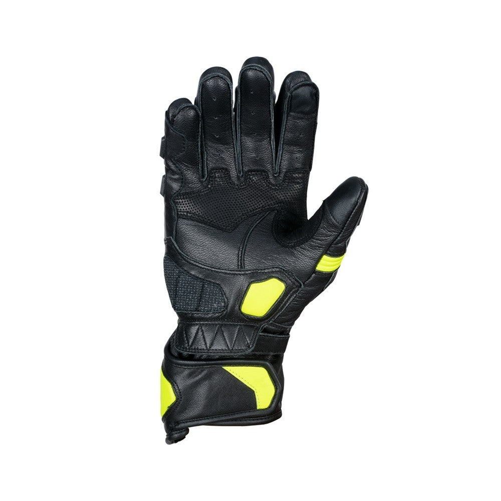 bela rocket long black and yellow flouro gloves front side view