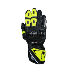 bela rocket long black and yellow flouro gloves back side view