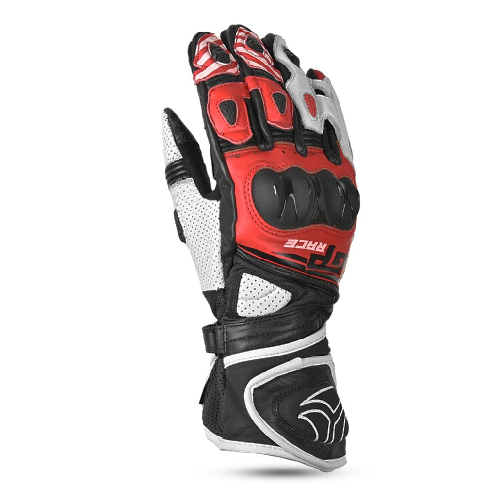r-tech gp black, white and red gloves back side view