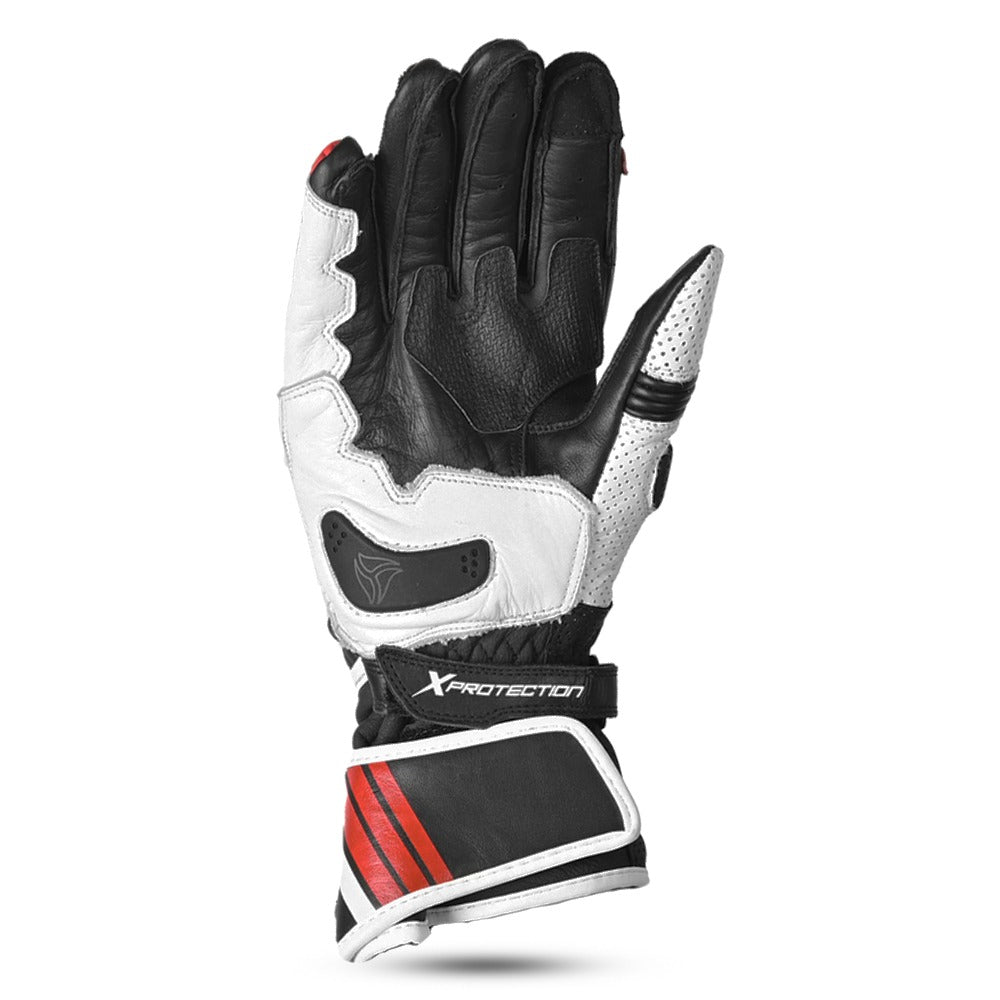 r-tech gp black, white and red gloves front side view
