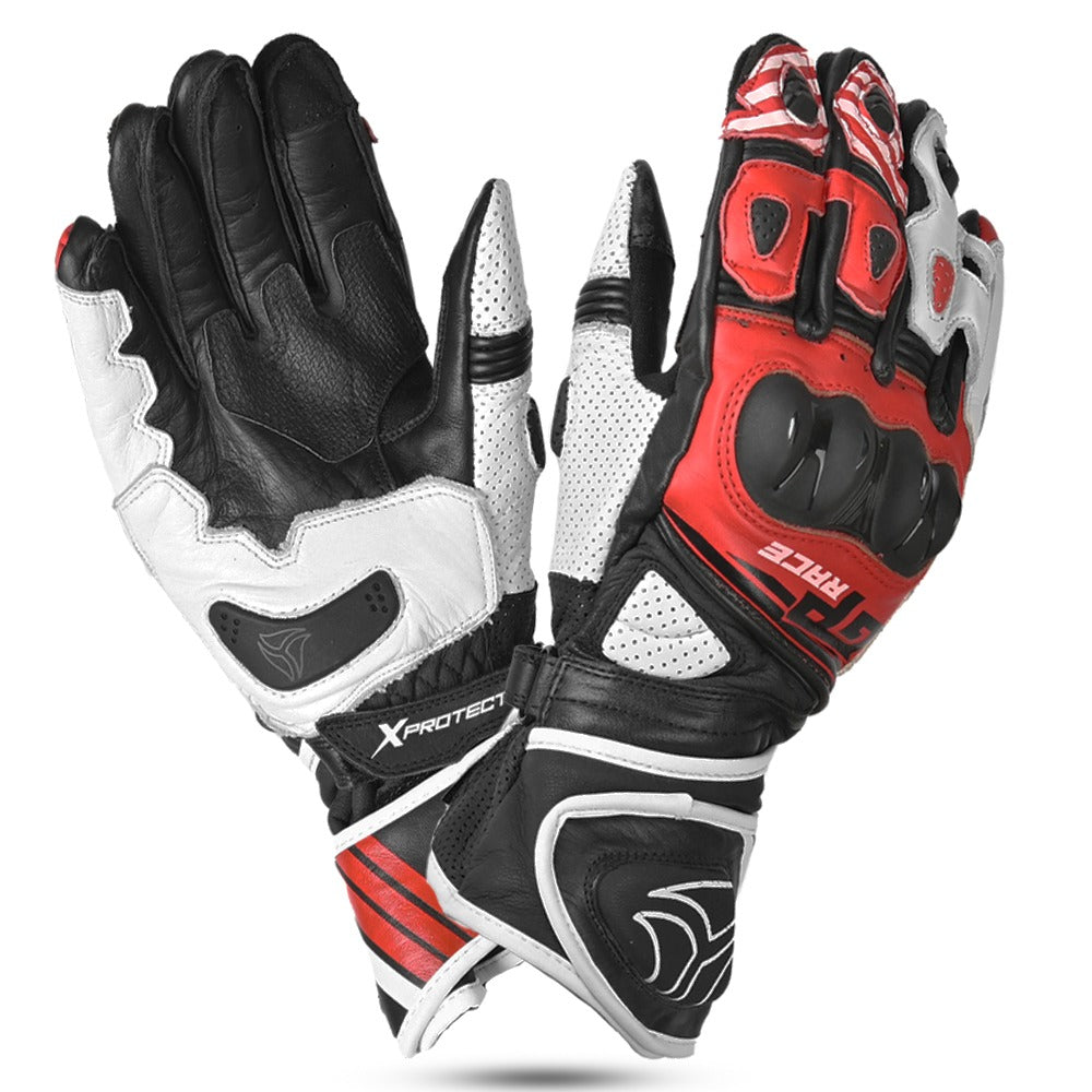 r-tech gp black, white and red gloves front and back side view
