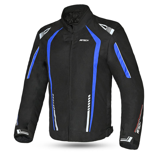 r-tech marshal textile jacket black and blue front side view