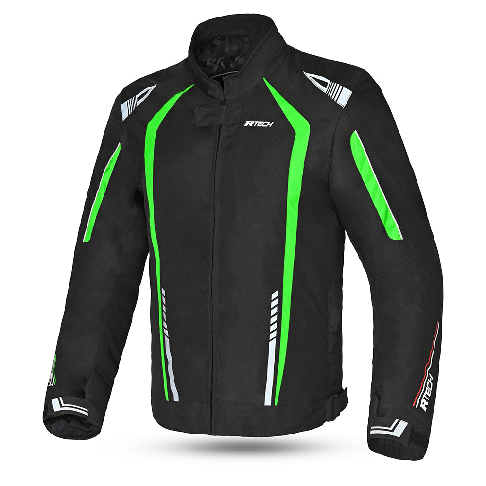 r-tech marshal textile jacket black and green front side view