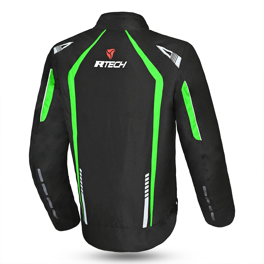 r-tech marshal textile jacket black and green back side view