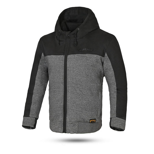 r-tech suspension hoodie black and grey front side view