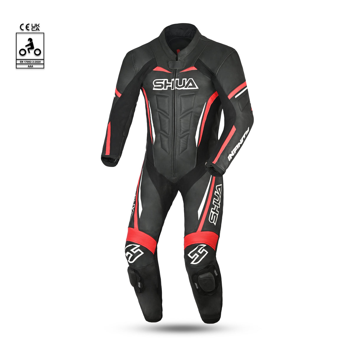 shua infinity 1 pc motorcycle racing leather suit black red